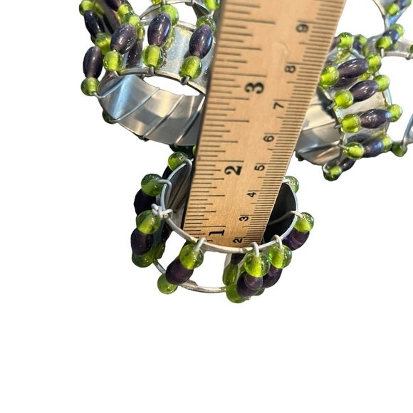 11 Handmade Purple Green Glass Beaded Chrome Oval Napkin Rings - Picture 6 of 6